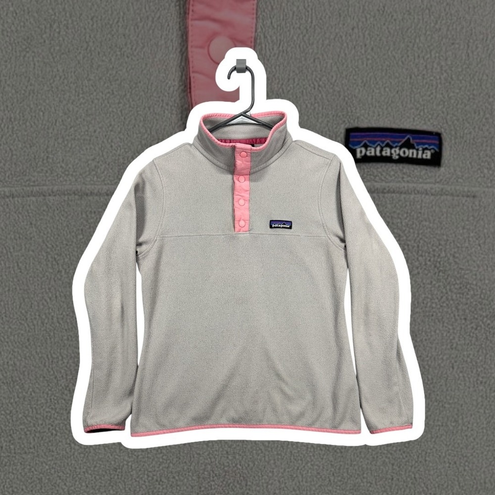 Patagonia Micro D Snap-T Fleece Pullover Womens Small Drifter Grey Pink Trim